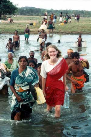 Jill Priest walks in the Pada Yatra with coastal Veddas